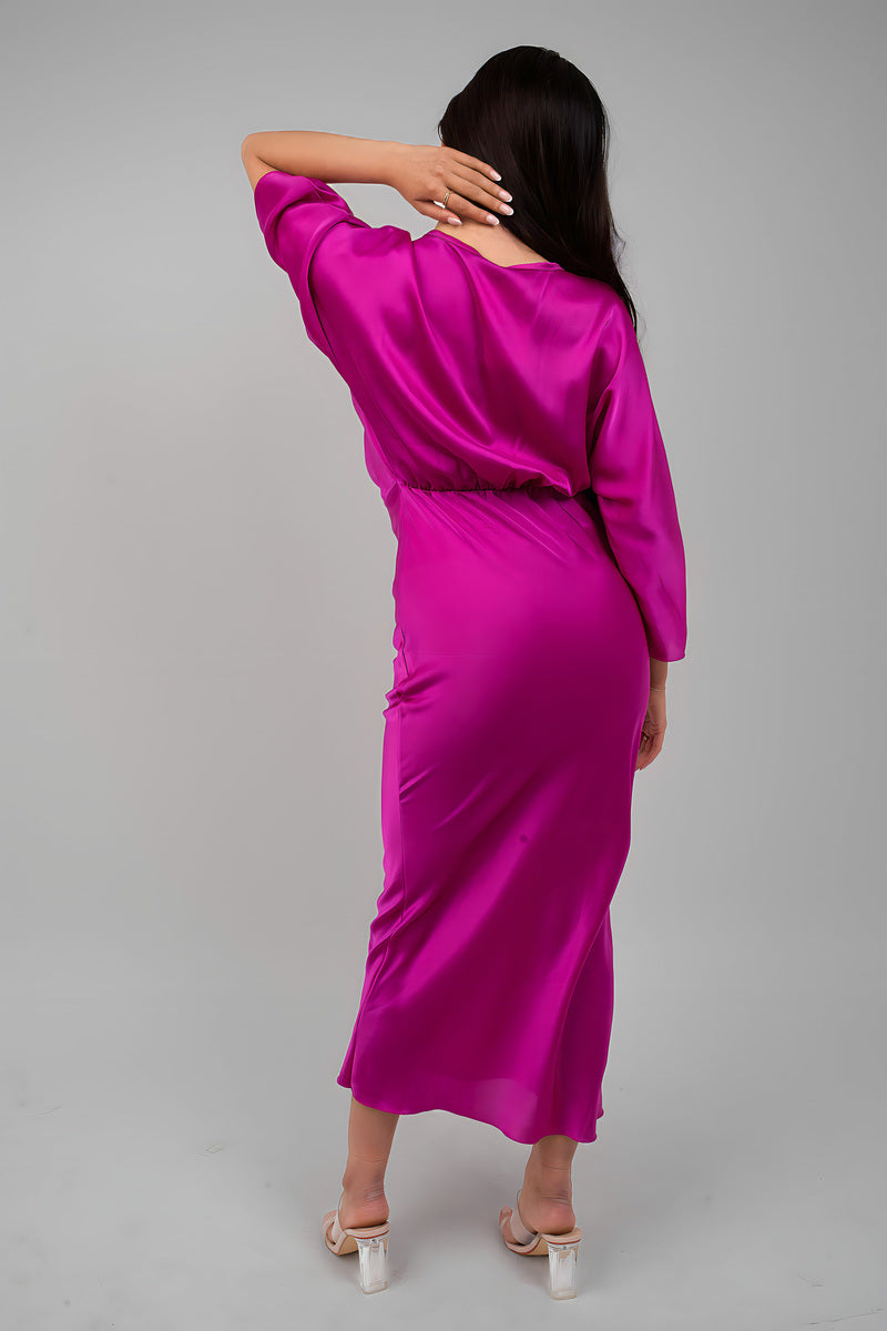 V-Neck Twist Front Midi Dress