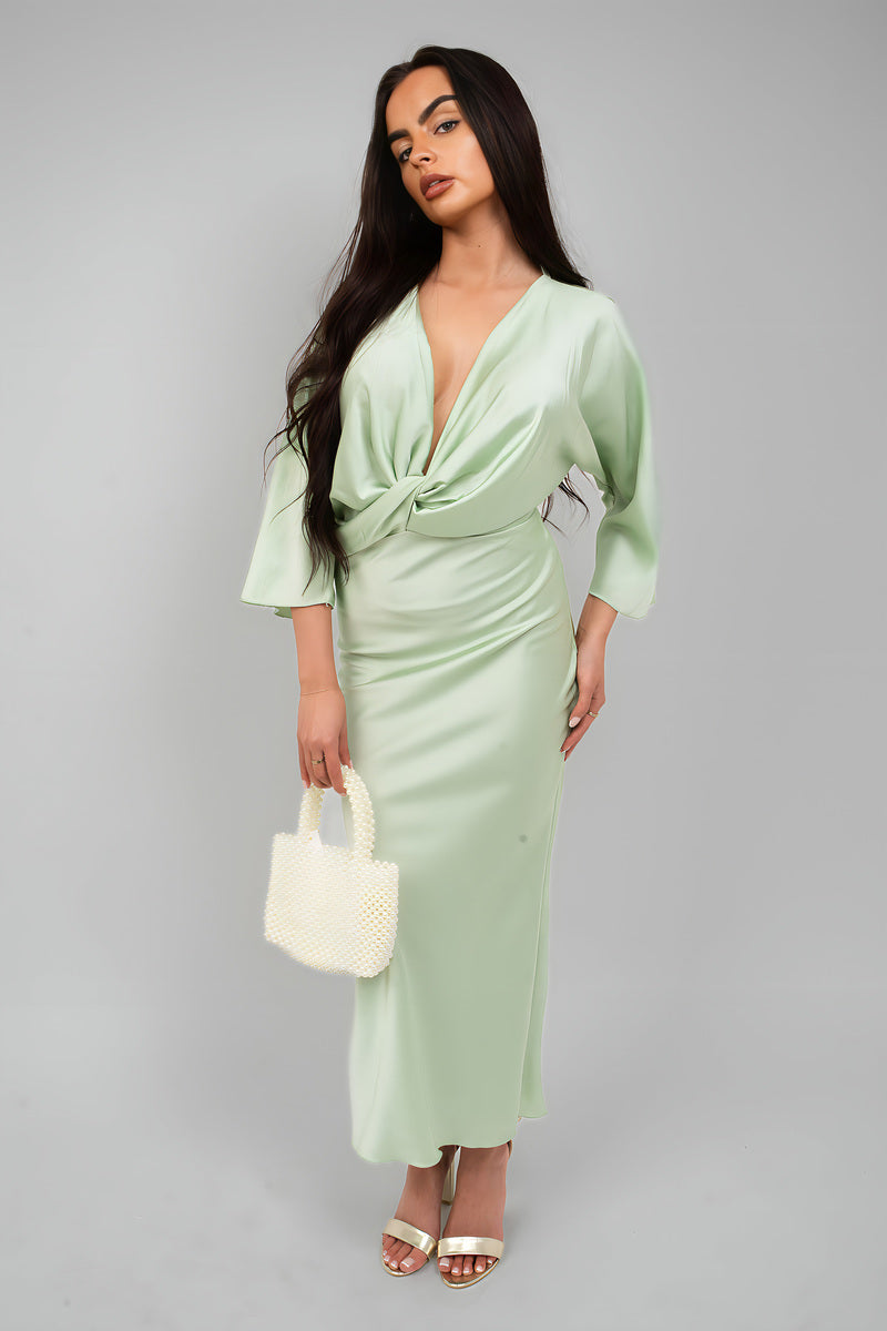 V-Neck Twist Front Midi Dress