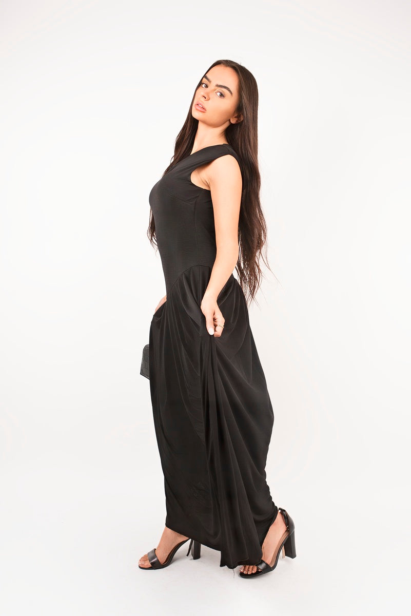 Short Sleeve Pleated Relaxed Maxi Dress