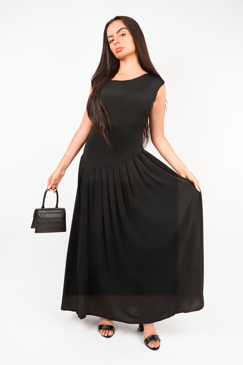 Short Sleeve Pleated Relaxed Maxi Dress